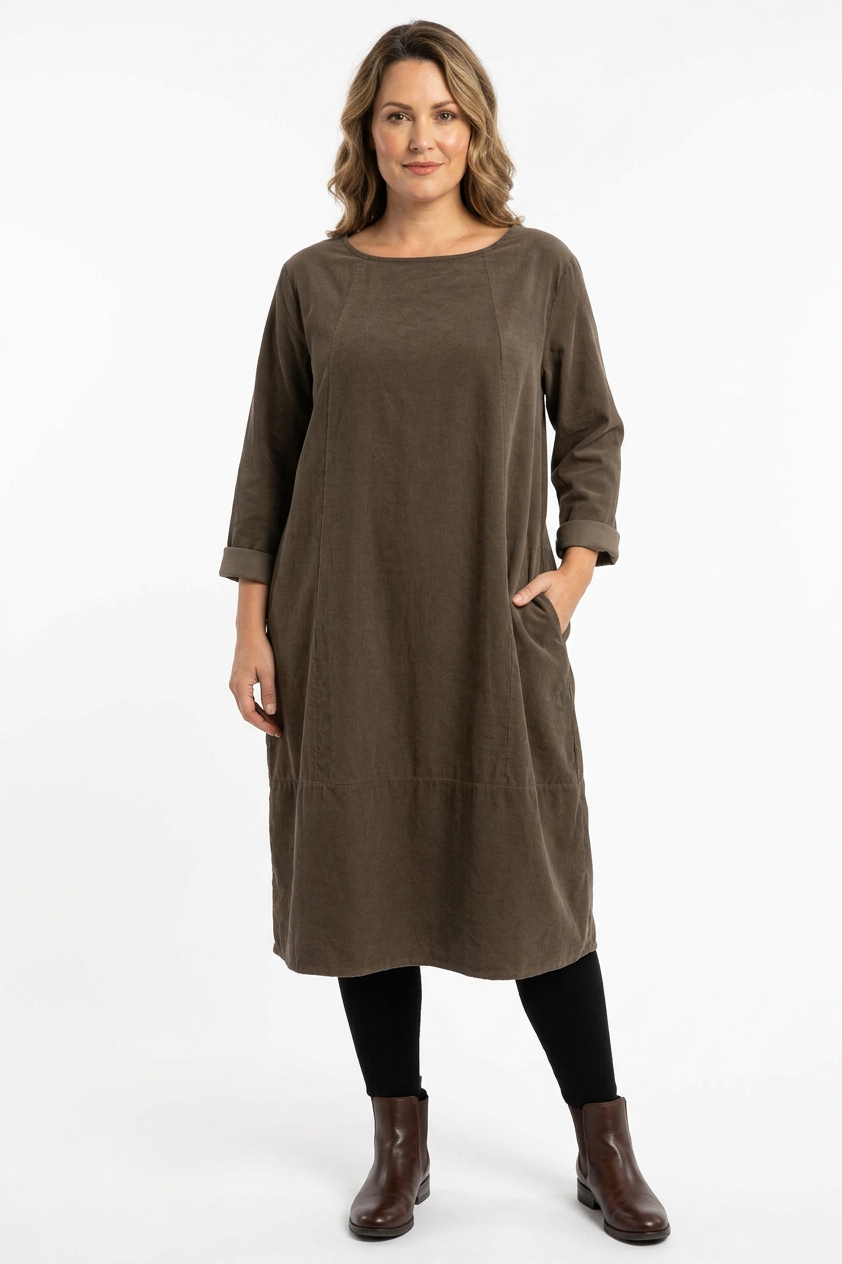 3/4 Sleeve Corduroy Dress