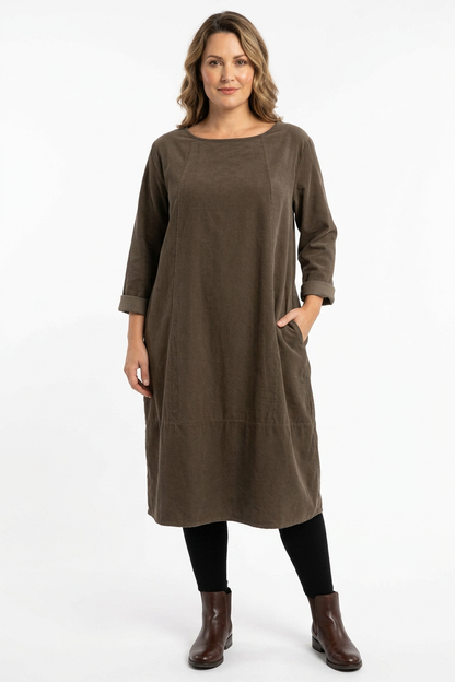 3/4 Sleeve Corduroy Dress