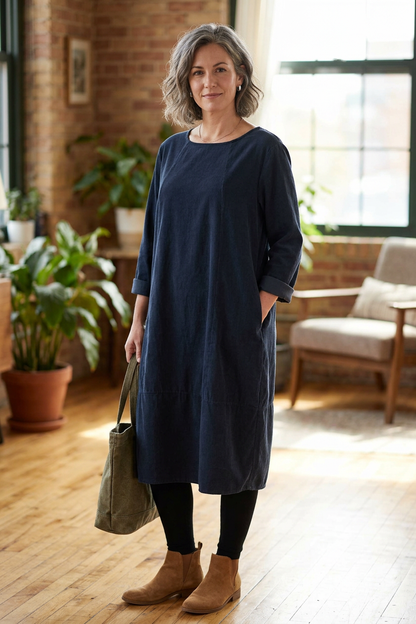 3/4 Sleeve Corduroy Dress
