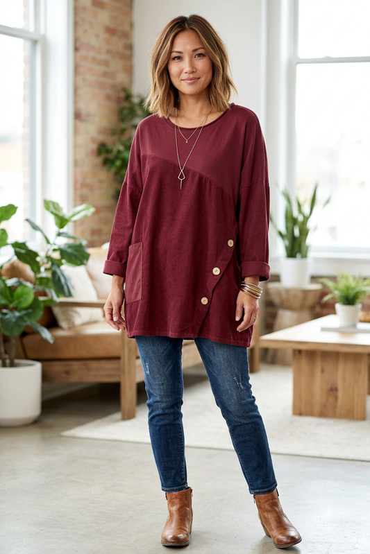 3 Button Detail Corduroy Top