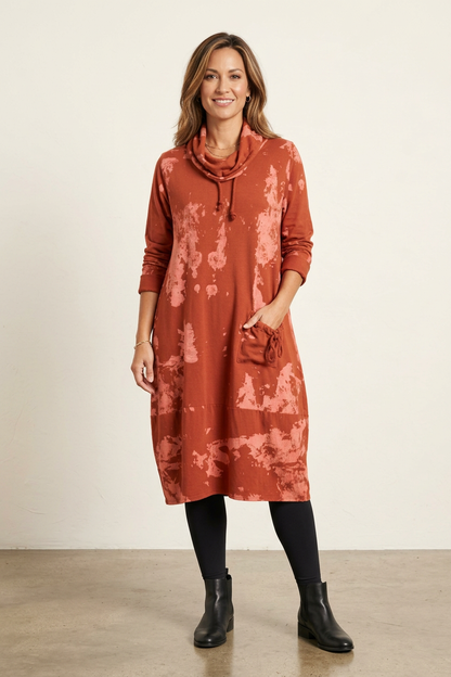 Abstract Print Cowl Neck Dress