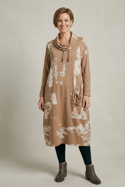 Abstract Print Cowl Neck Dress