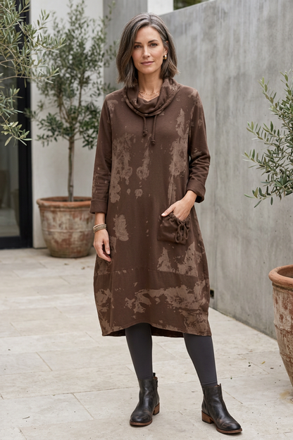 Abstract Print Cowl Neck Dress
