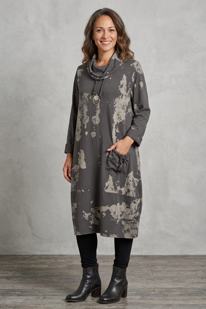 Abstract Print Cowl Neck Dress