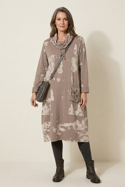 Abstract Print Cowl Neck Dress