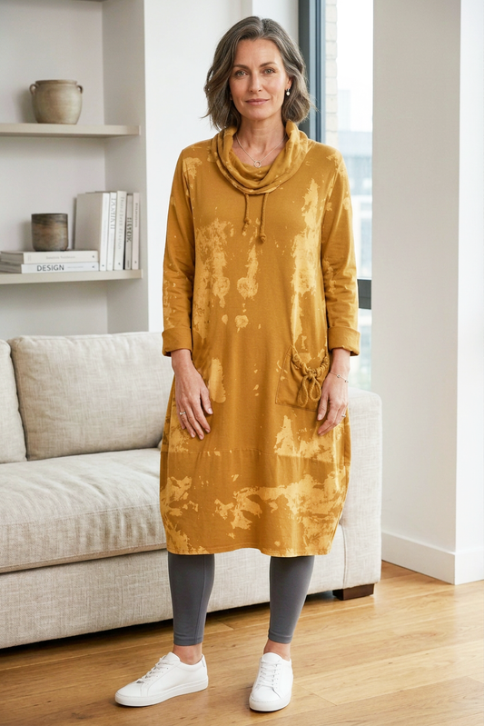 Abstract Print Cowl Neck Dress