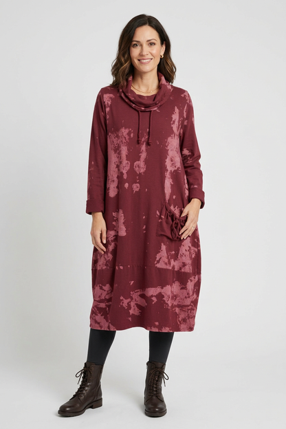 Abstract Print Cowl Neck Dress