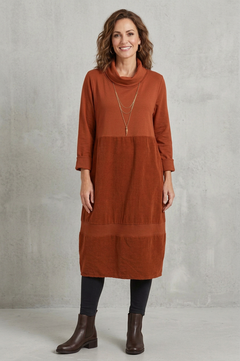 Cowl Corduroy Panel Midi