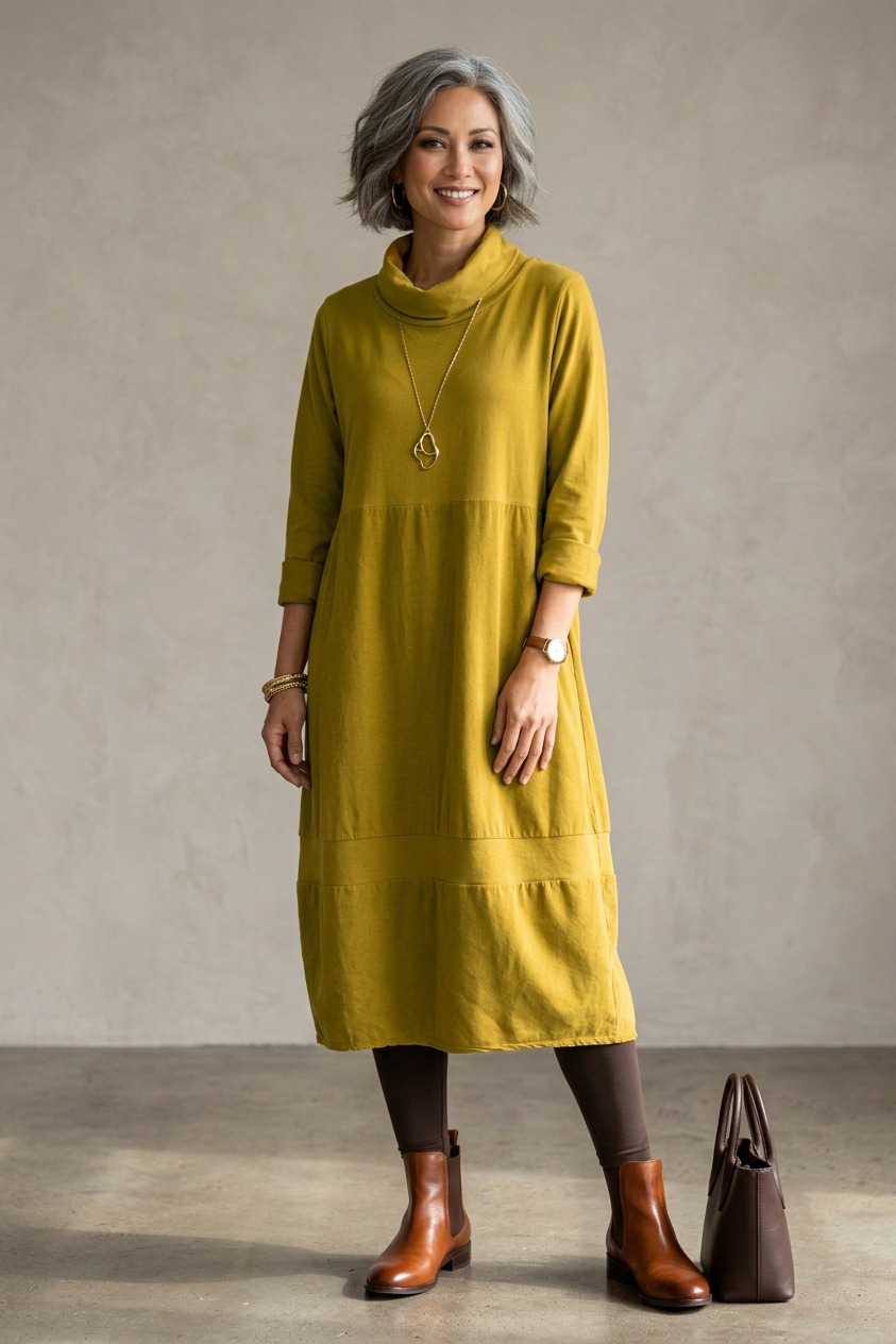 Cowl Corduroy Panel Midi