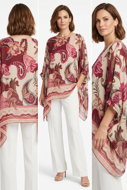 Paisley Print Batwing Silk Blouse