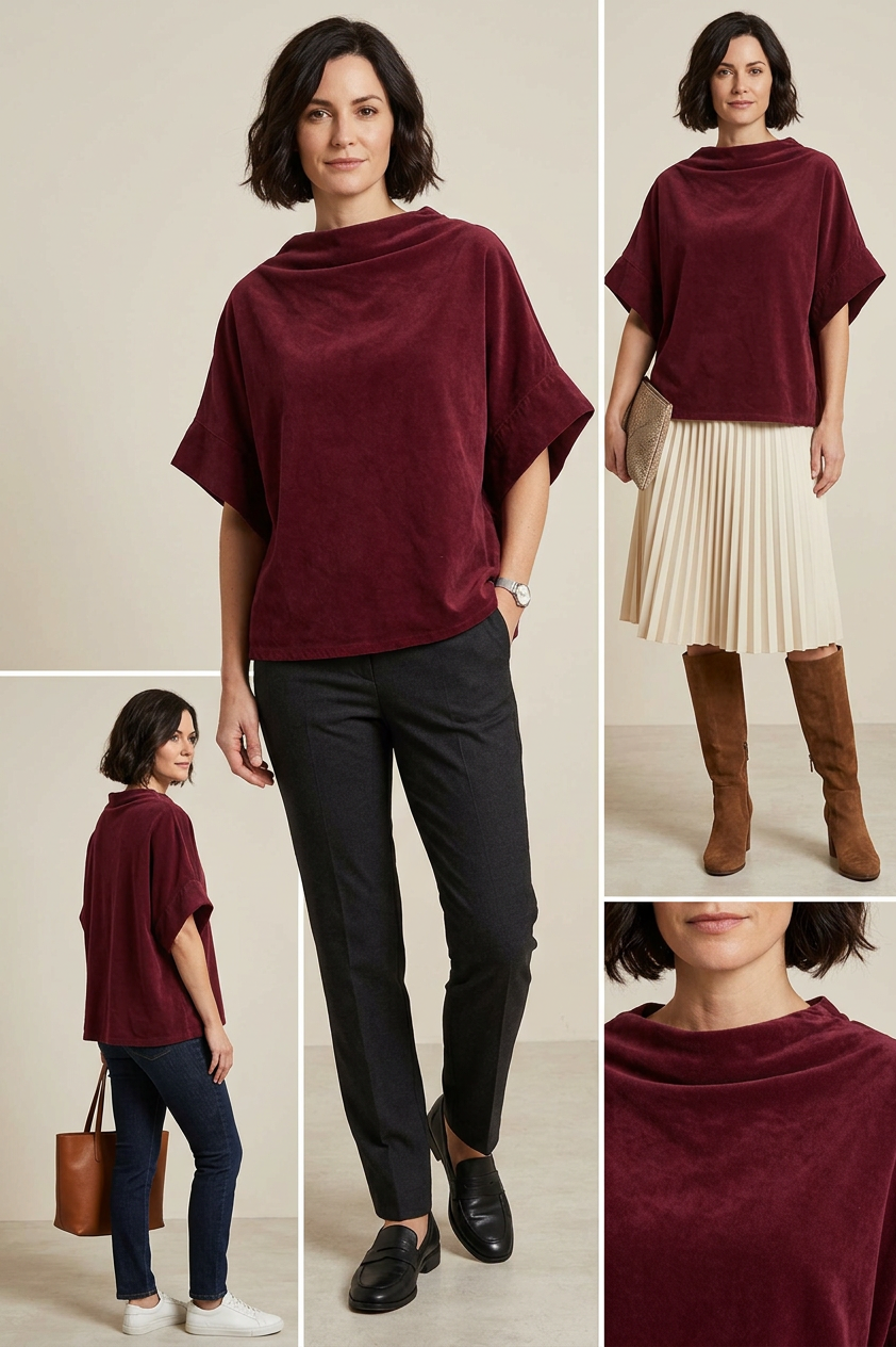 Slash Cowl Neck Corduroy Top