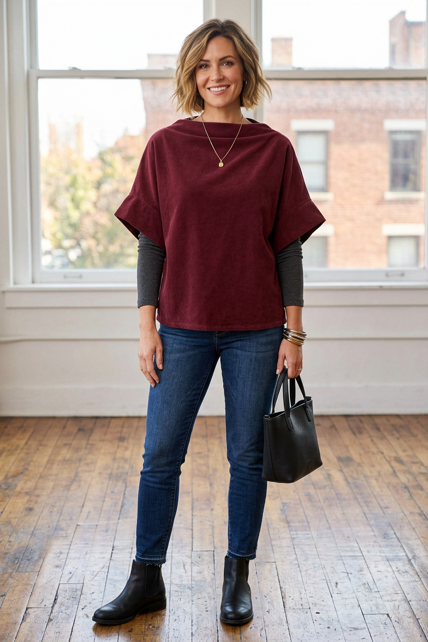 Slash Cowl Neck Corduroy Top