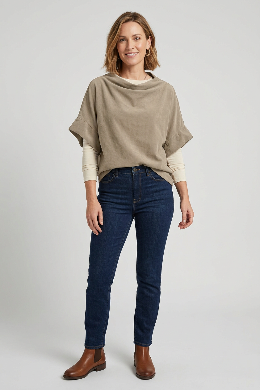 Slash Cowl Neck Corduroy Top
