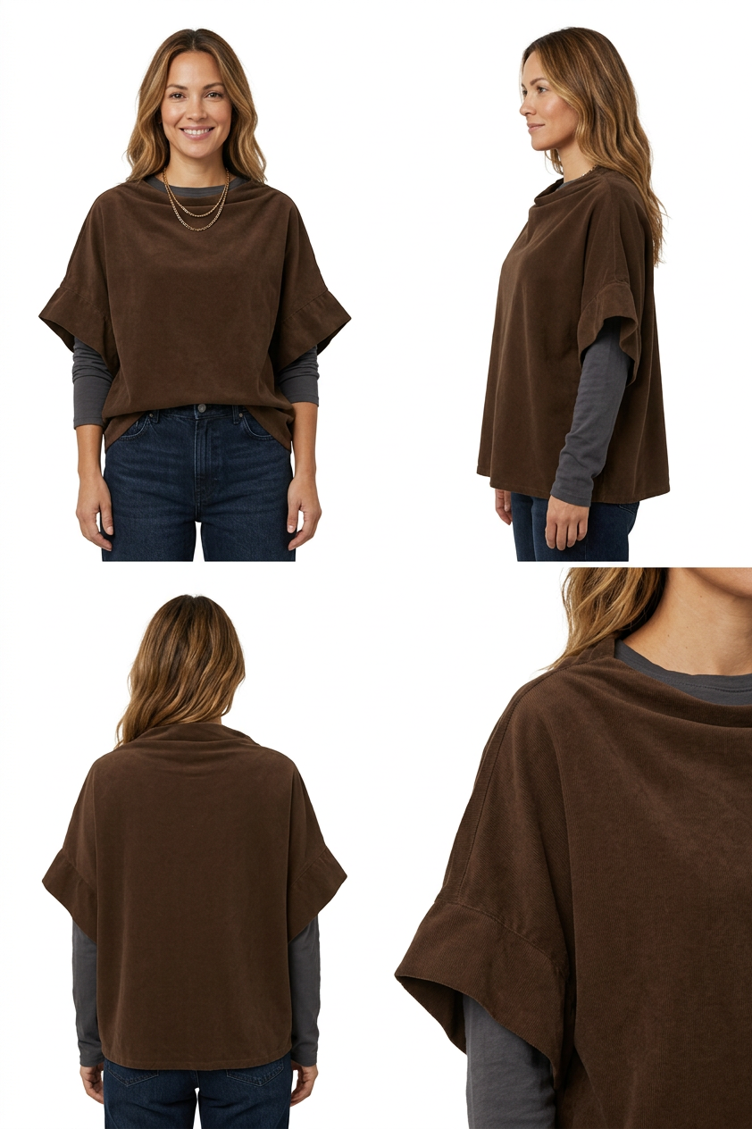 Slash Cowl Neck Corduroy Top