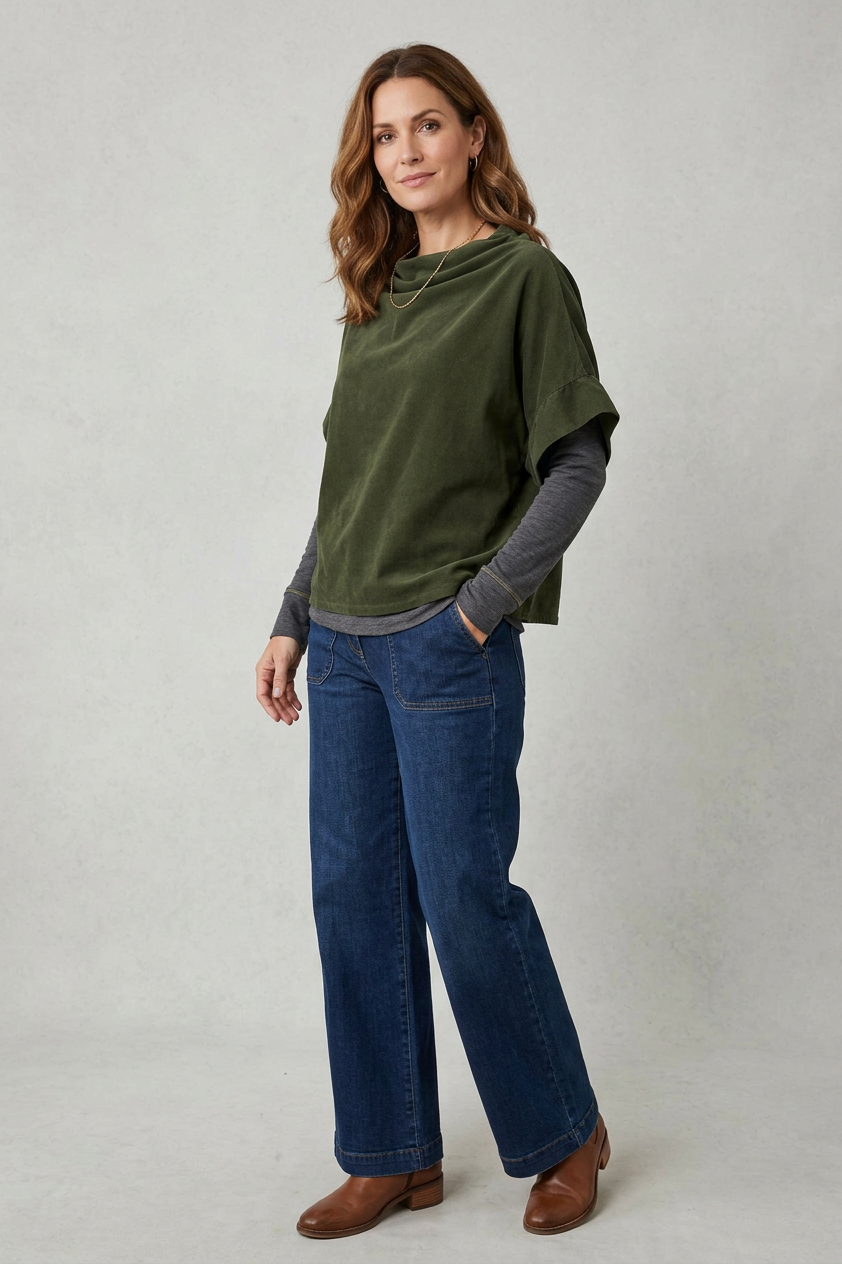 Slash Cowl Neck Corduroy Top