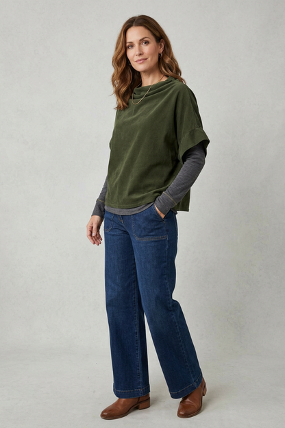 Slash Cowl Neck Corduroy Top