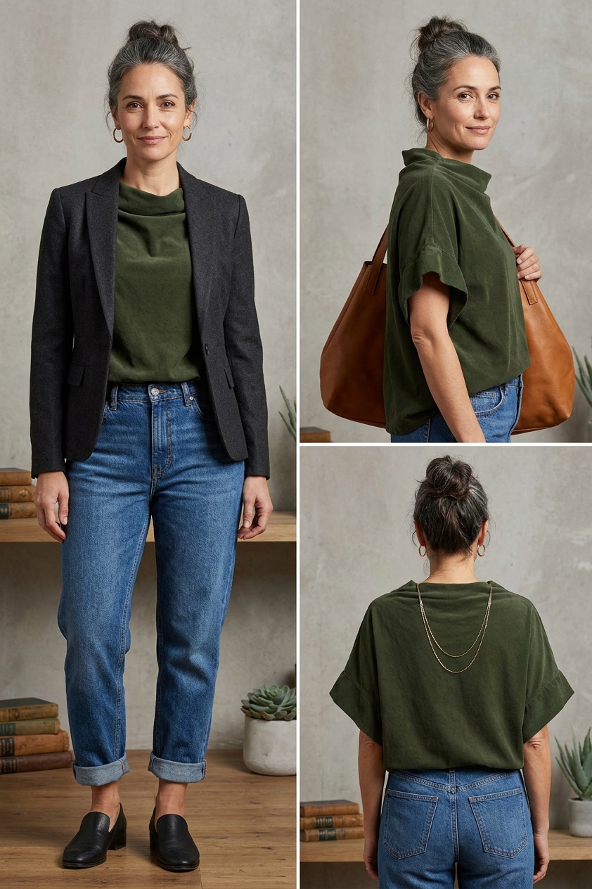 Slash Cowl Neck Corduroy Top