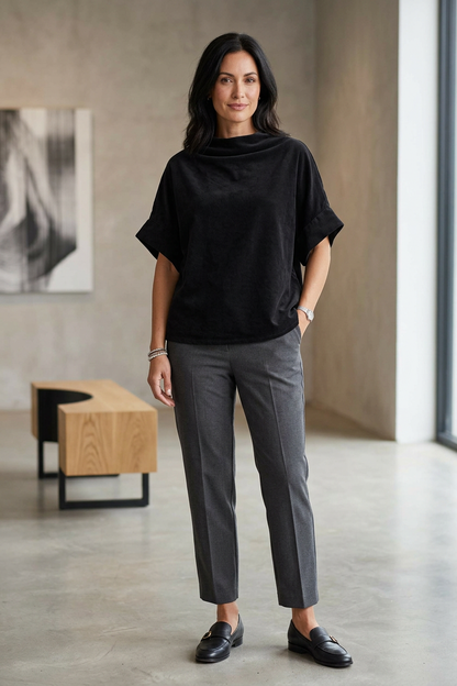 Slash Cowl Neck Corduroy Top