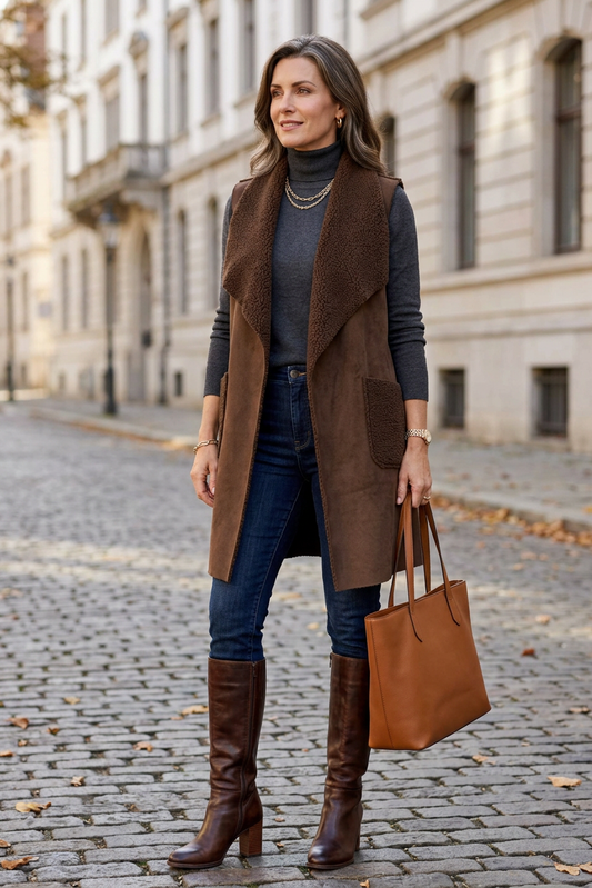 Waterfall Faux Suede Longline Gilet