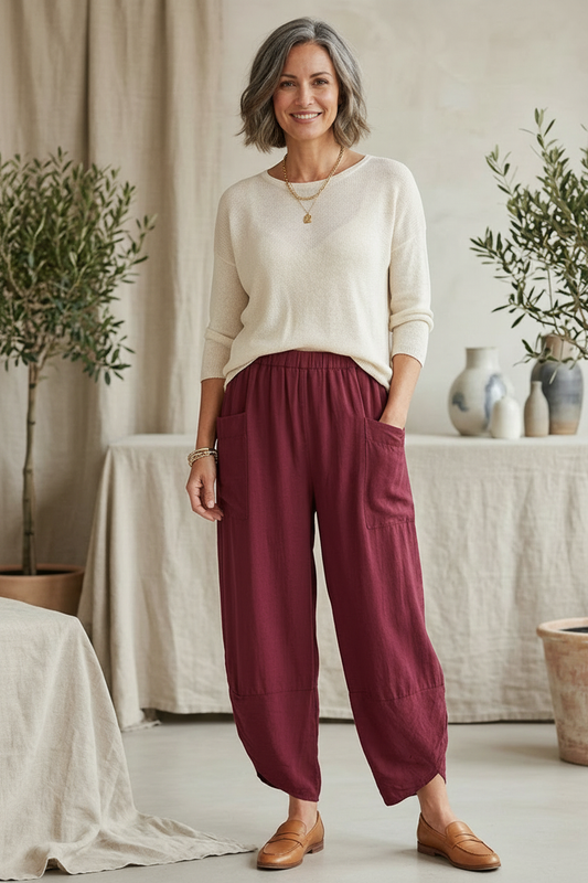 2 Pocket Ankle Length Barrel Leg Trouser