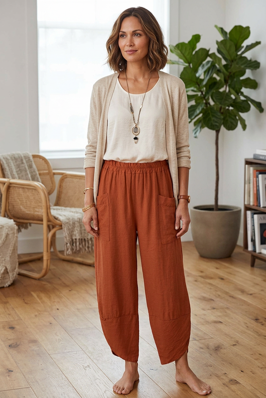2 Pocket Ankle Length Barrel Leg Trouser