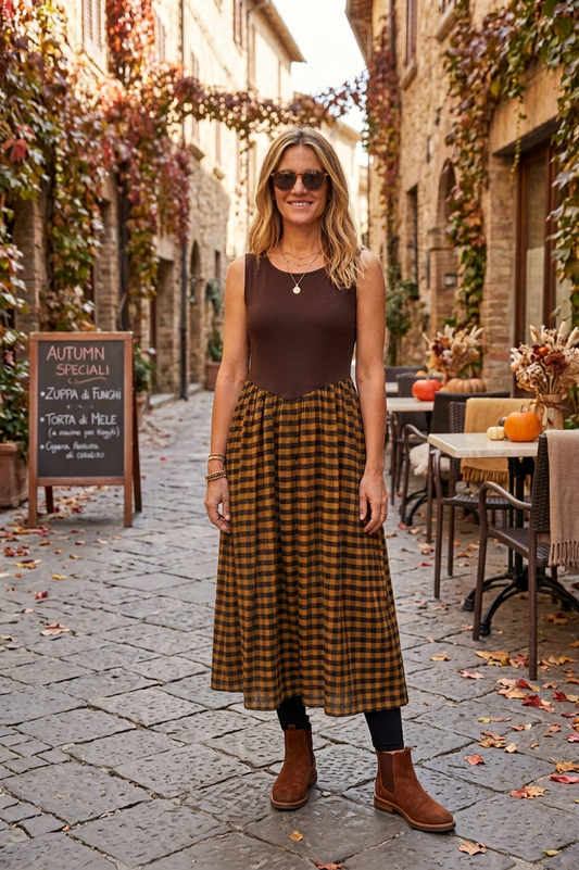 Sleeveless Check Midi Dress