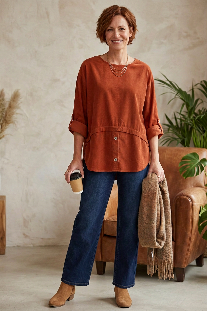 Button Detail Layer Corduroy Top