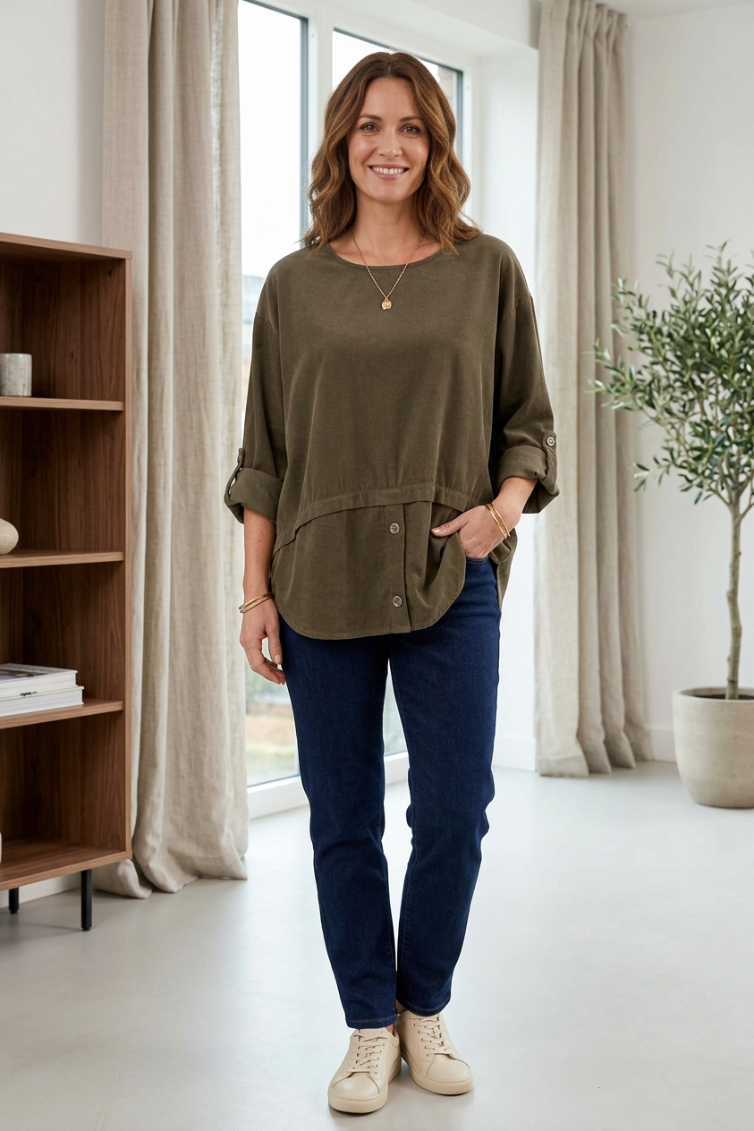 Button Detail Layer Corduroy Top