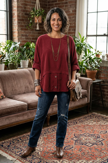 Button Detail Layer Corduroy Top