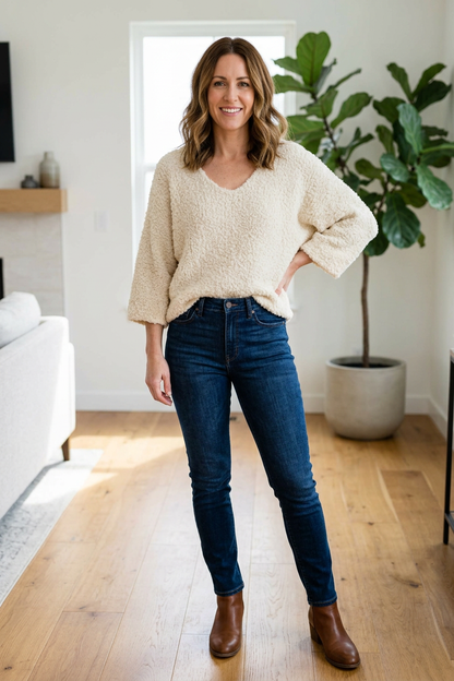 V Neck Boucle Jumper