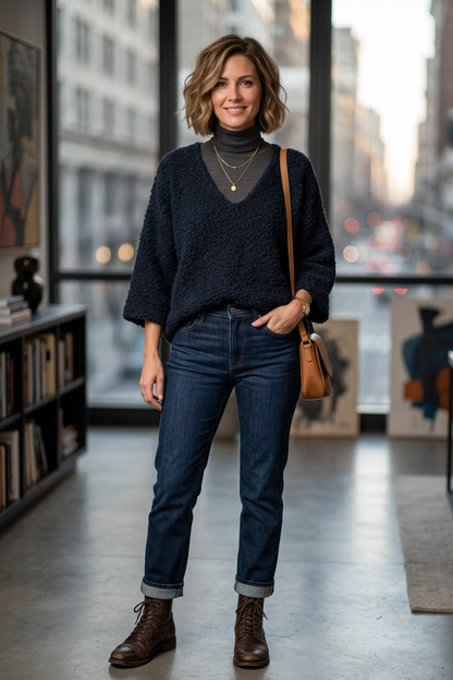 V Neck Boucle Jumper