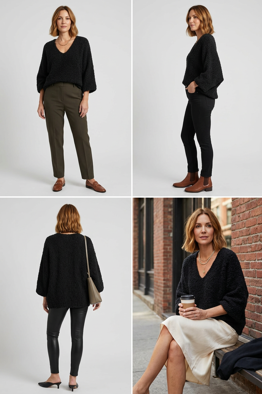 V Neck Boucle Jumper