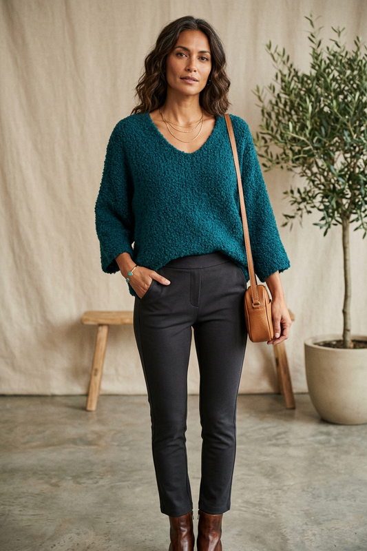 V Neck Boucle Jumper