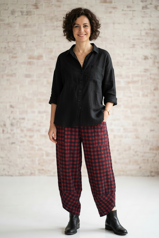 2 Pocket Tulip Ankle Barrel Leg Check Trouser