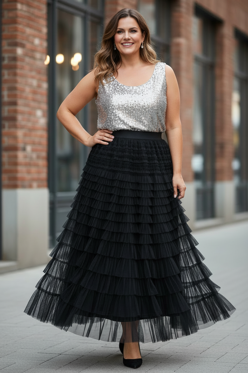 Rara Pleated Tulle Midi Skirt