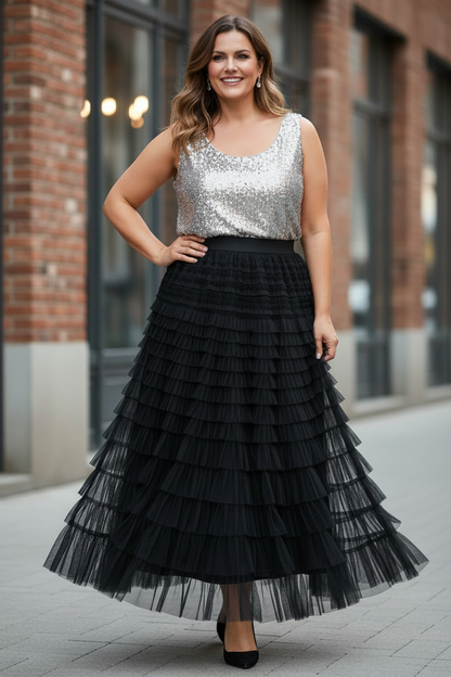 Rara Pleated Tulle Midi Skirt