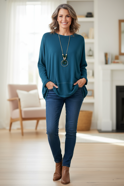 Lurex Trim Soft Knit Necklace Jumper