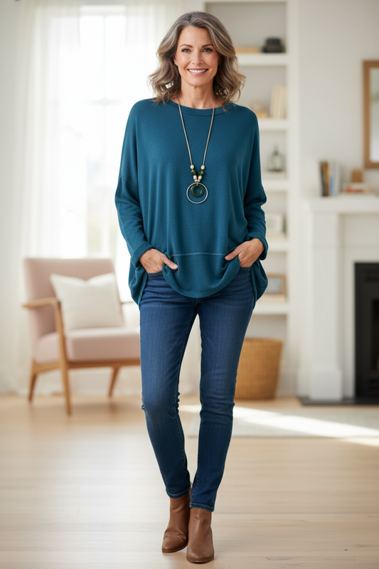 Lurex Trim Soft Knit Necklace Jumper