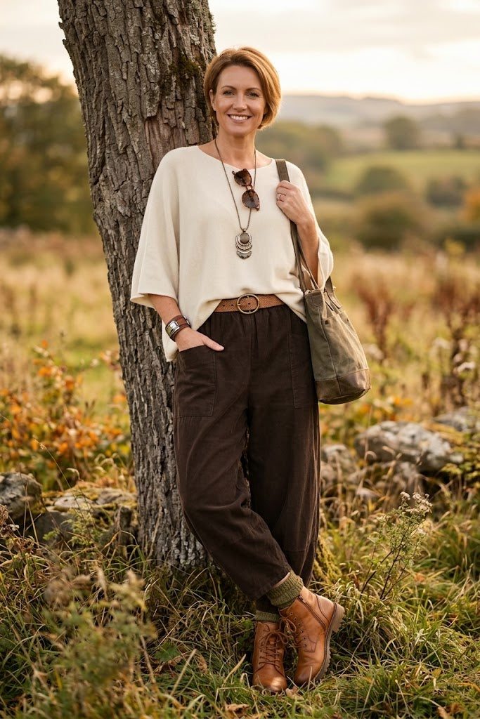 Tulip Ankle Barrel Leg Corduroy Trouser