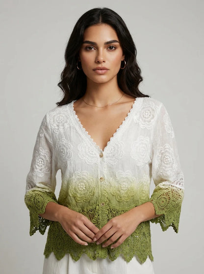 Dip Dye Crochet Trim Cotton Shirt