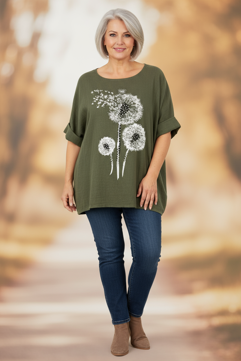 Dandelion Floral Print Cotton Top