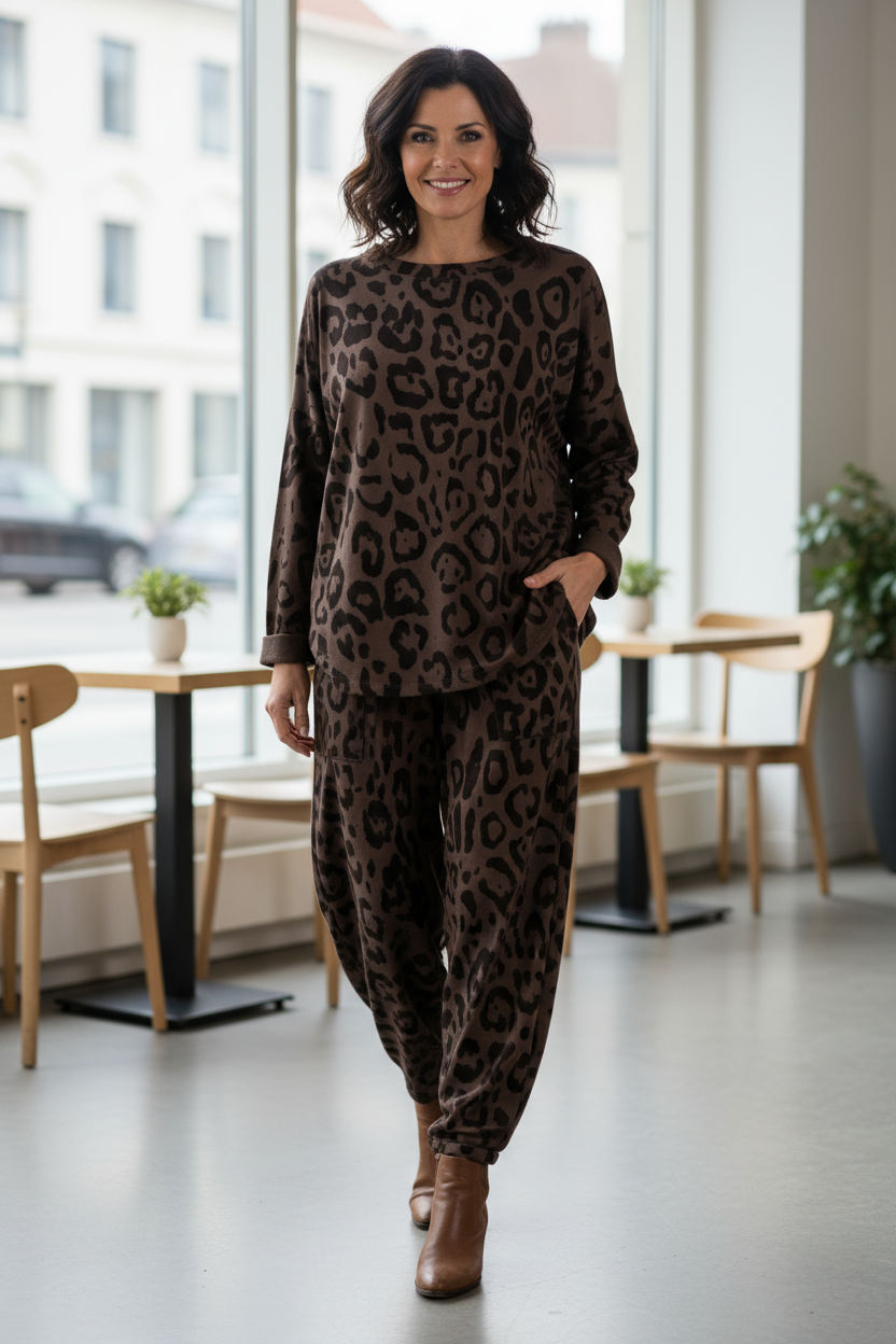 Leopard Print Sweatshirt Jogger Set