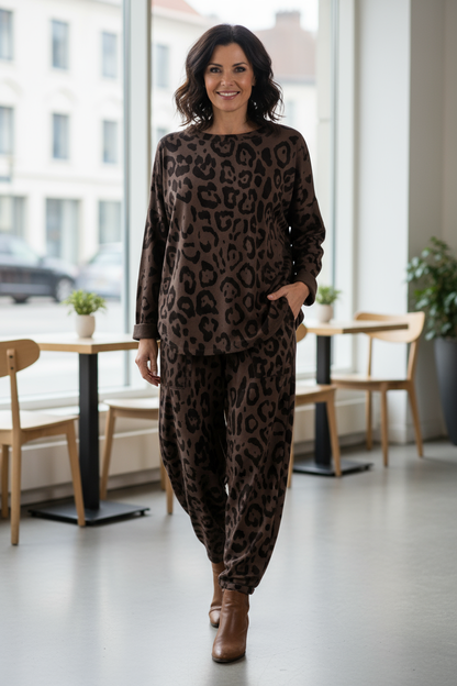 Leopard Print Sweatshirt Jogger Set