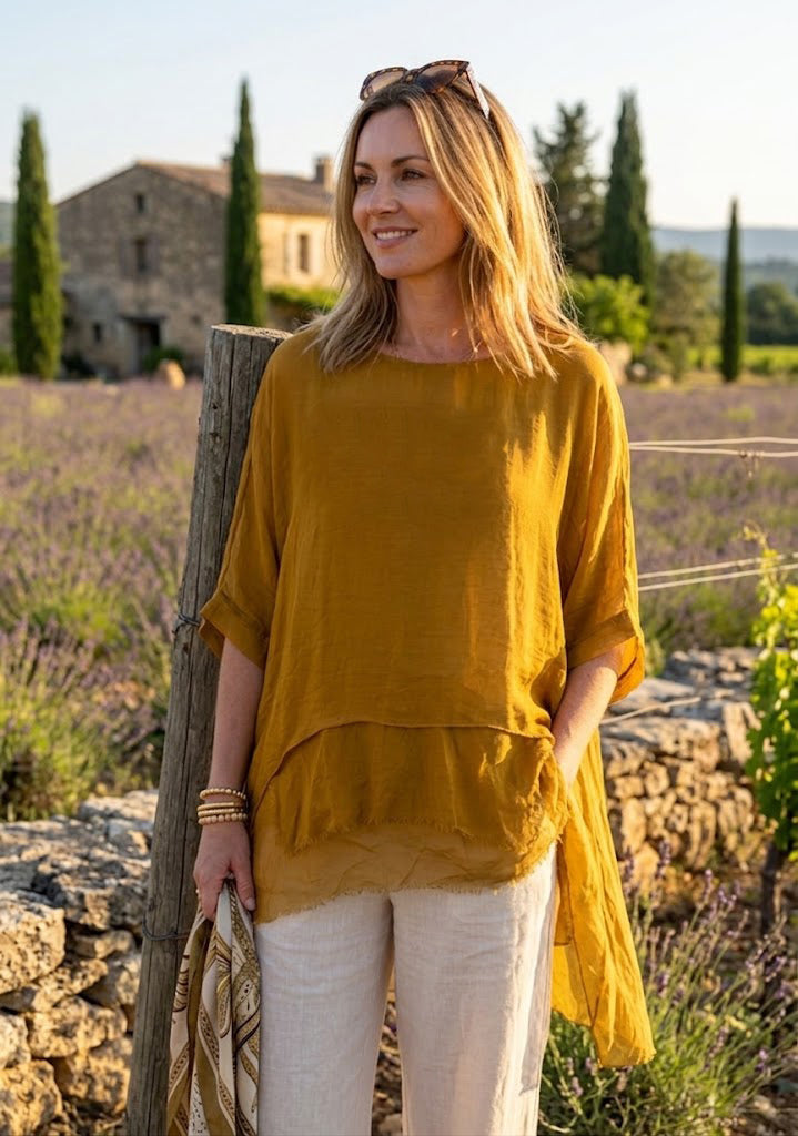 Frayed Hem Silk Top