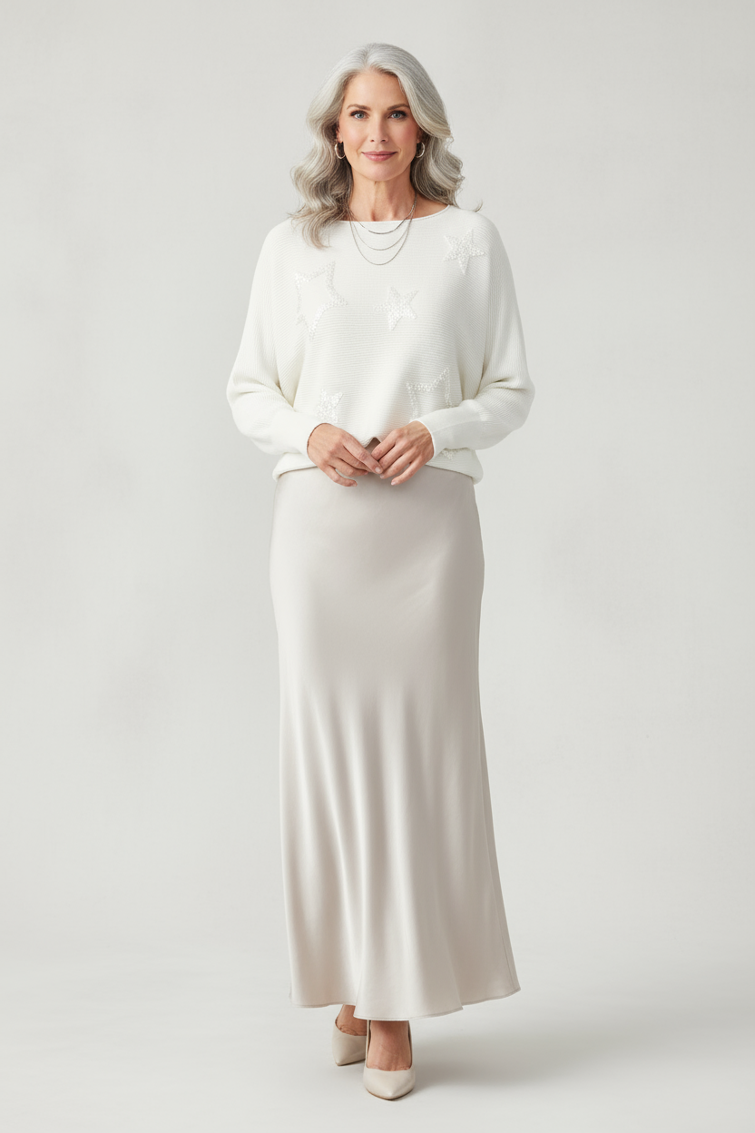 Bias Cut Silk Satin Midi Skirt