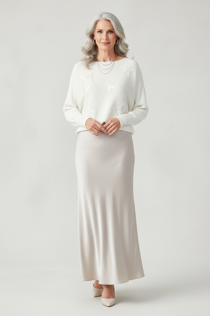 Bias Cut Silk Satin Midi Skirt