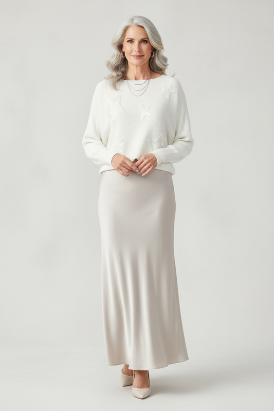 Bias Cut Silk Satin Midi Skirt