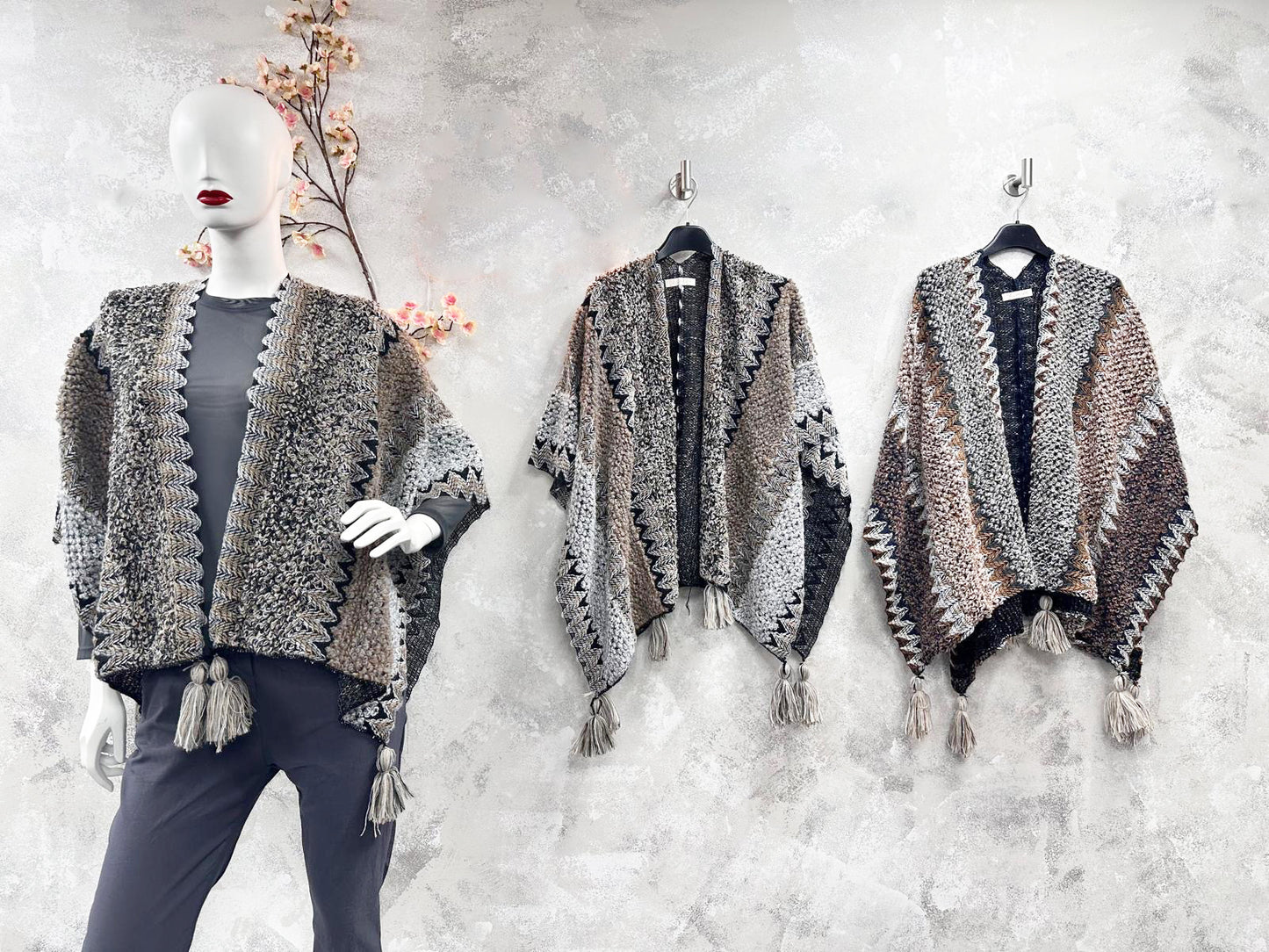 Tassel Hem Knitted Cape