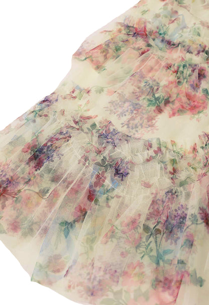 Floral Mesh Tulle Midi Skirt