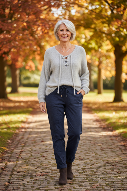 Lace Up Neck Wool Knit Jumper